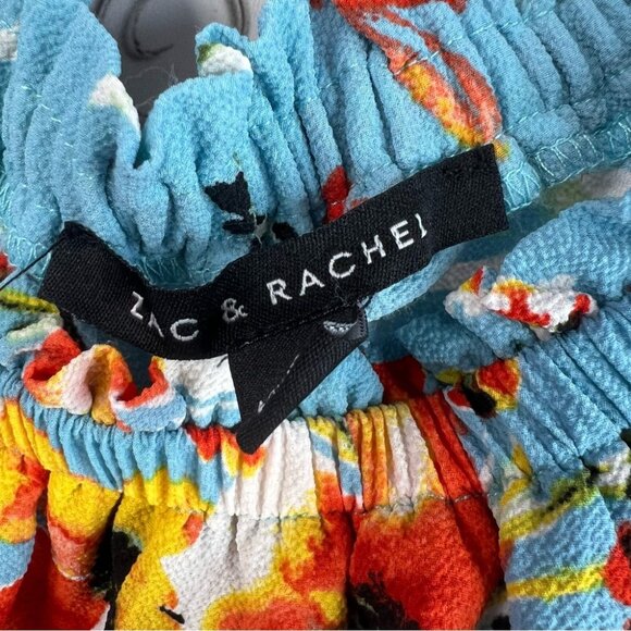 Zac & Rachel top ruffle detail flowers smock details  Blue Floral Blouse flowy - Picture 8 of 12